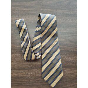 Peacock Classic Necktie 3.5” Silk Paisley & Stripes All Over Pattern Gold Blue